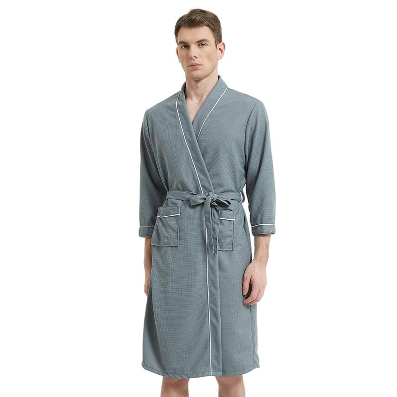 2025 Spring and Autumn New Pajamas Three-Quarter Sleeve Waffle Bathrobe Men's Plus Size Loungewear Sleepwear 7