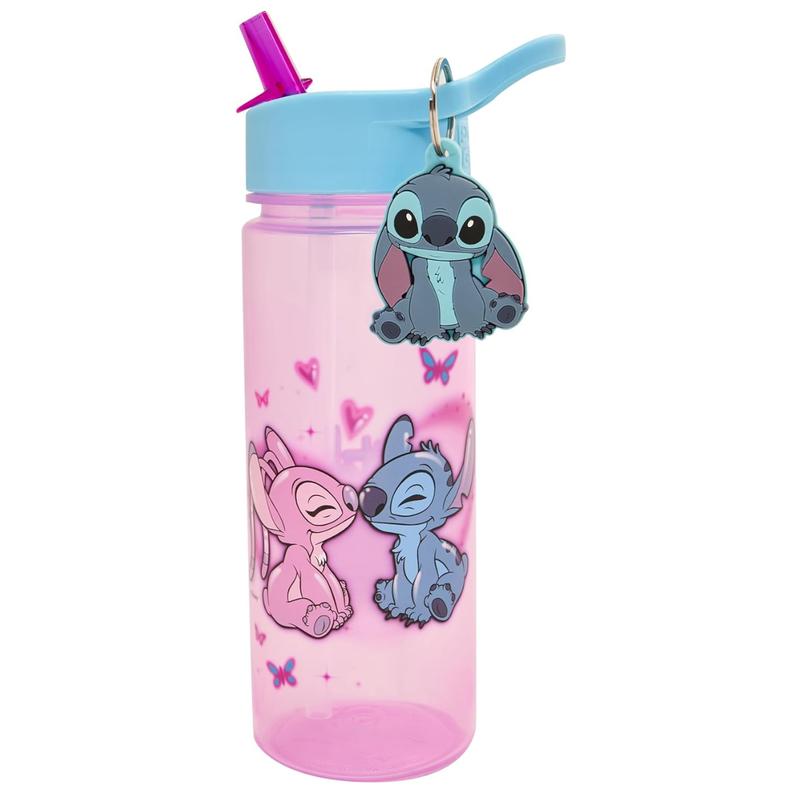 Stitch and Angel 500ml Kids Water Bottles with Straw by Polar Gear - Lilo And Stitch Gifts For Girls - Back to School Supplies Girls Water Bottle - Stitch Water Bottle with Stitch Keyring Charm Drinkware Tumbler Mug Cup 0