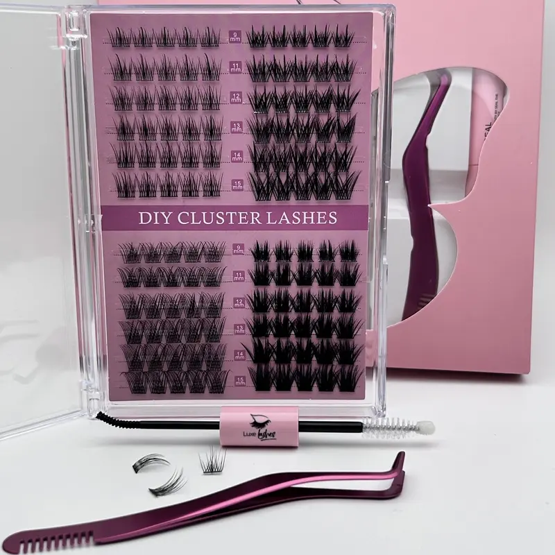 LuxeLashes DIY Lash Extension Kit – 70 Spike Fans, 20D Volume, Pro Bond & Tweezer | Top & Bottom Cluster Lashes (D-Mix 5-16mm) for Home & Salon Use – Viral Beauty Must-Have! 2