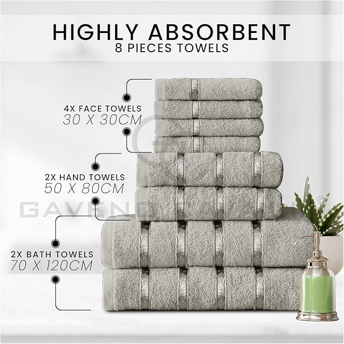 Luxury Egyptian Cotton Towel Set - 8 Piece Bale for Face, Hand, and Bath - Soft and Absorbent Unisex 1