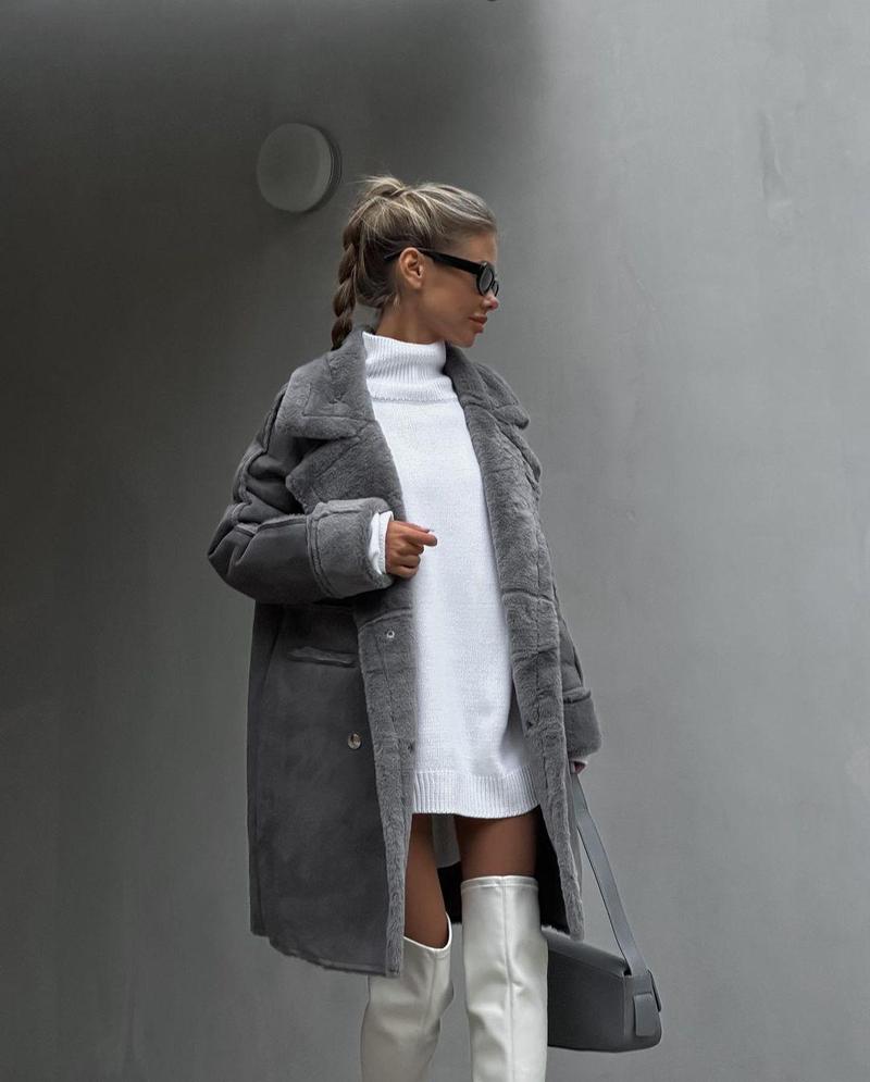 Product Introduction of 2024 new fur coat suit collar long sleeve cardigan plush coat 5