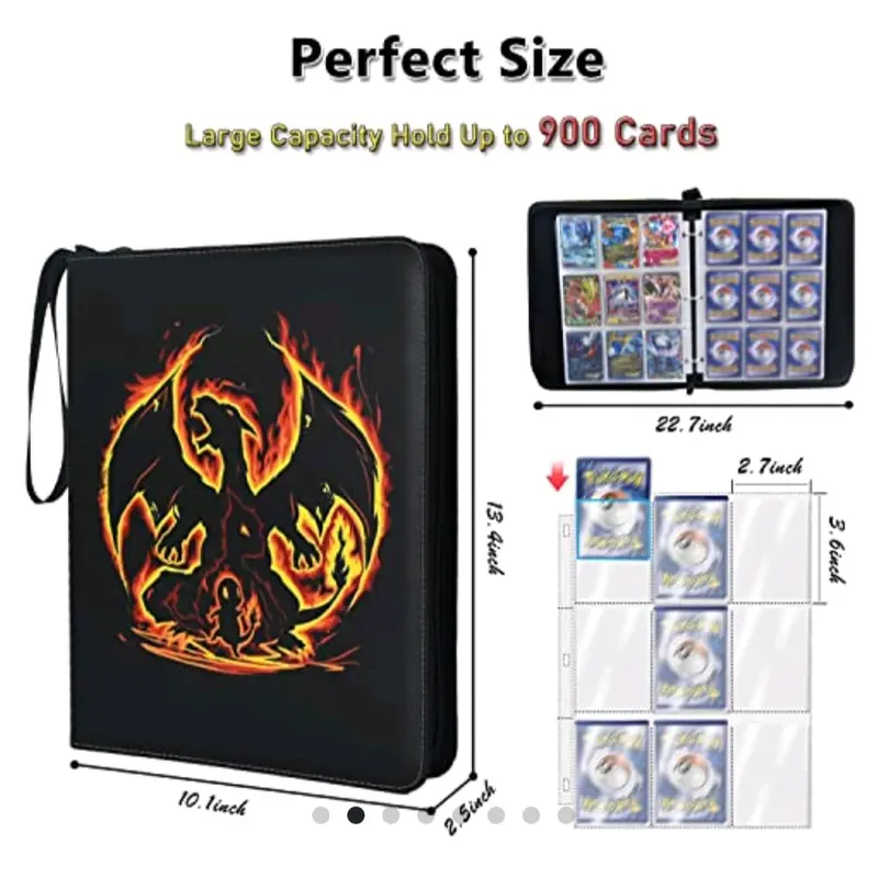 Pokemon Folder Portable Card Album with Zip (Faux Leather)- 50 Pages For 400 Cards Kids Cards Binder Holder Decor Gift Case Insert Photo 3