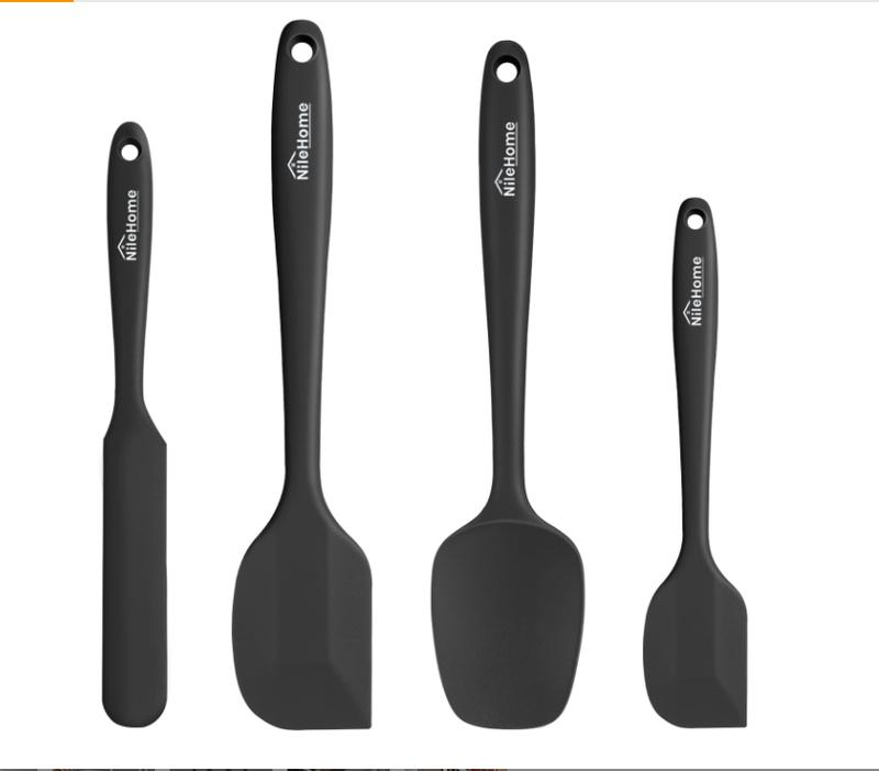Product Introduction of Silicone Spatula Set, High Heat-Resistant Premium BPA-Free One Piece Seamless Design, Non-Stick Rubber with 18/8 Stainless Steel Core, Cooking/Baking Utensil Set of 4, Black Kitchen 0