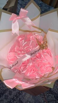 Product Review of 11 pink eternal rose bouquet with white wrapping and a just for you banner and one gold butterfly from z**’ 0