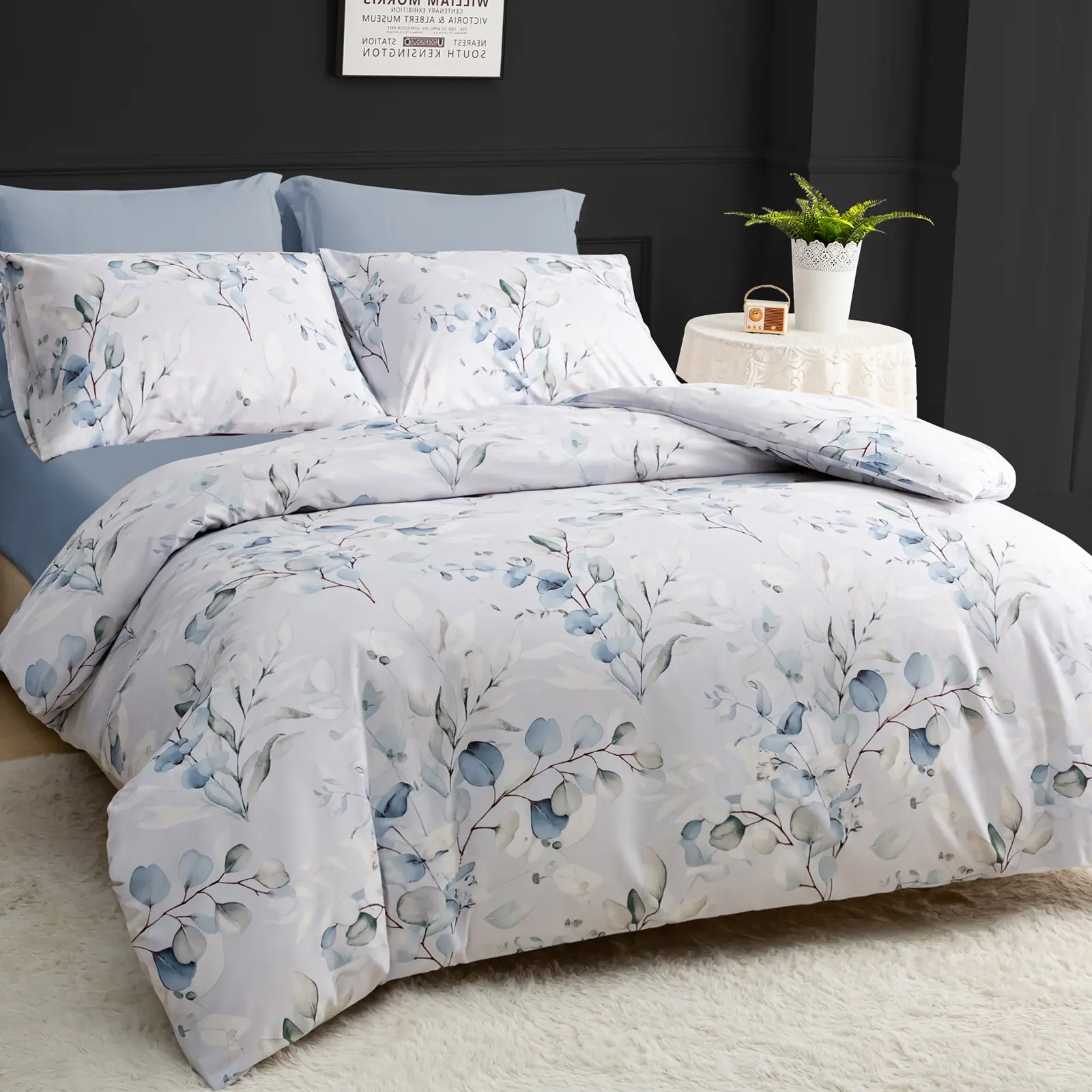 ECOCOTT Floral Duvet Cover Set with Pillowcases Luxurious Bedding Sets Single Double King Super King Size Quilt Cover Set Reversible Microfiber Signature Duvet Covers with Zipper Closure
