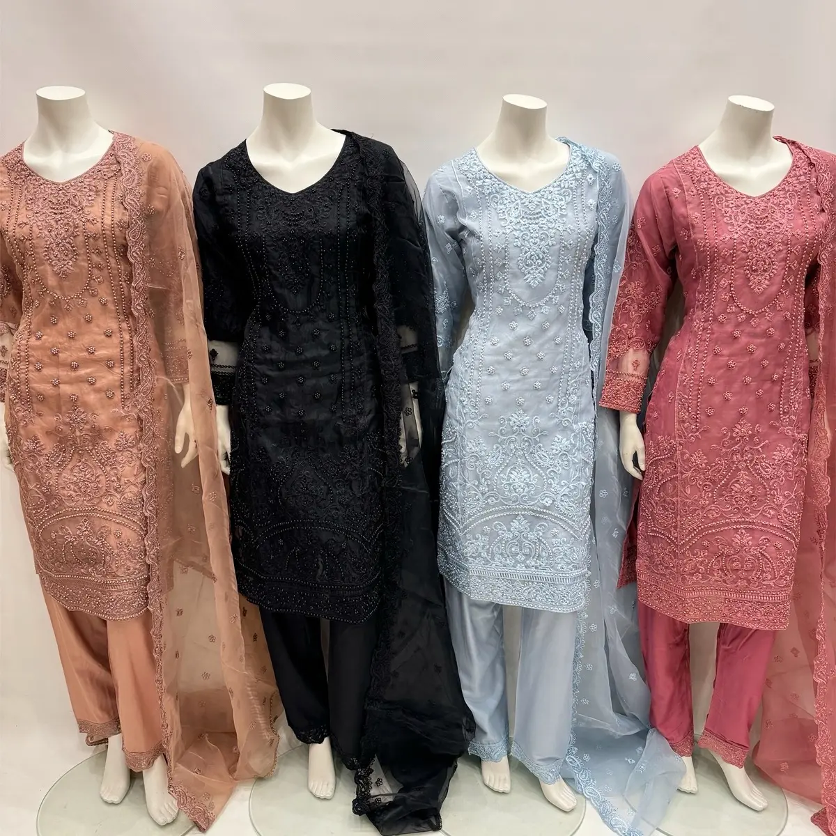 Organza Party Salwar Kameez with Heavy Pearls and Embroidery Work  Womenswear Asian Comfort Clothing