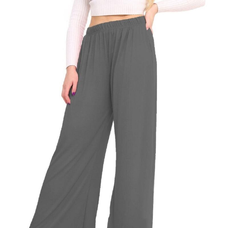 Women's Ladies Plain Wide Leg Flared Palazzo Pants Plus Size Womenswear Bottom Legging Trouser 4