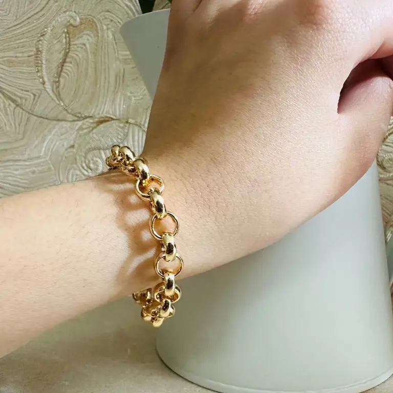 9 carat 9k yellow gold plated men’s women’s kids teens boys girls unisex’s Rolo , belcher chain bracelet. Newborn- XXXXX LARGE All Sizes , Width=7mm , Uk sales 1