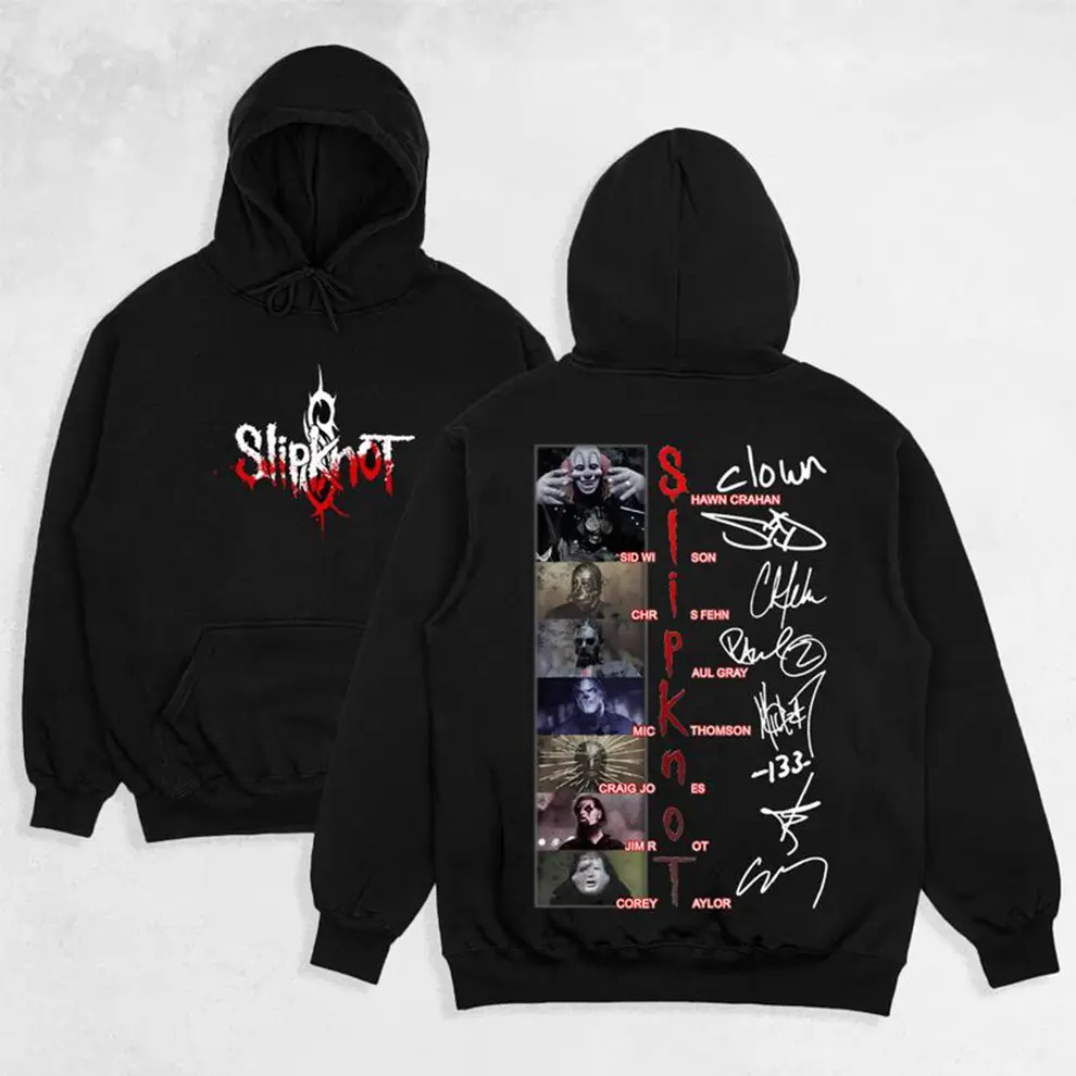 Men's Letter Print Drop Shoulder Slipknot Metal Band Hoodie, Fashion Casual Regular Fit Drawstring Pocket Hooded Sweatshirt for Daily Holiday Outdoor Wear, Men Clothes for Fall & Winter