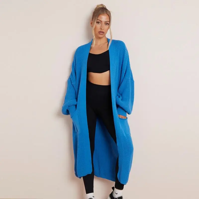 WOMENS LONGLINE BALLOON SLEEVE KNITTED CARDIGAN WITH POCKETS 8