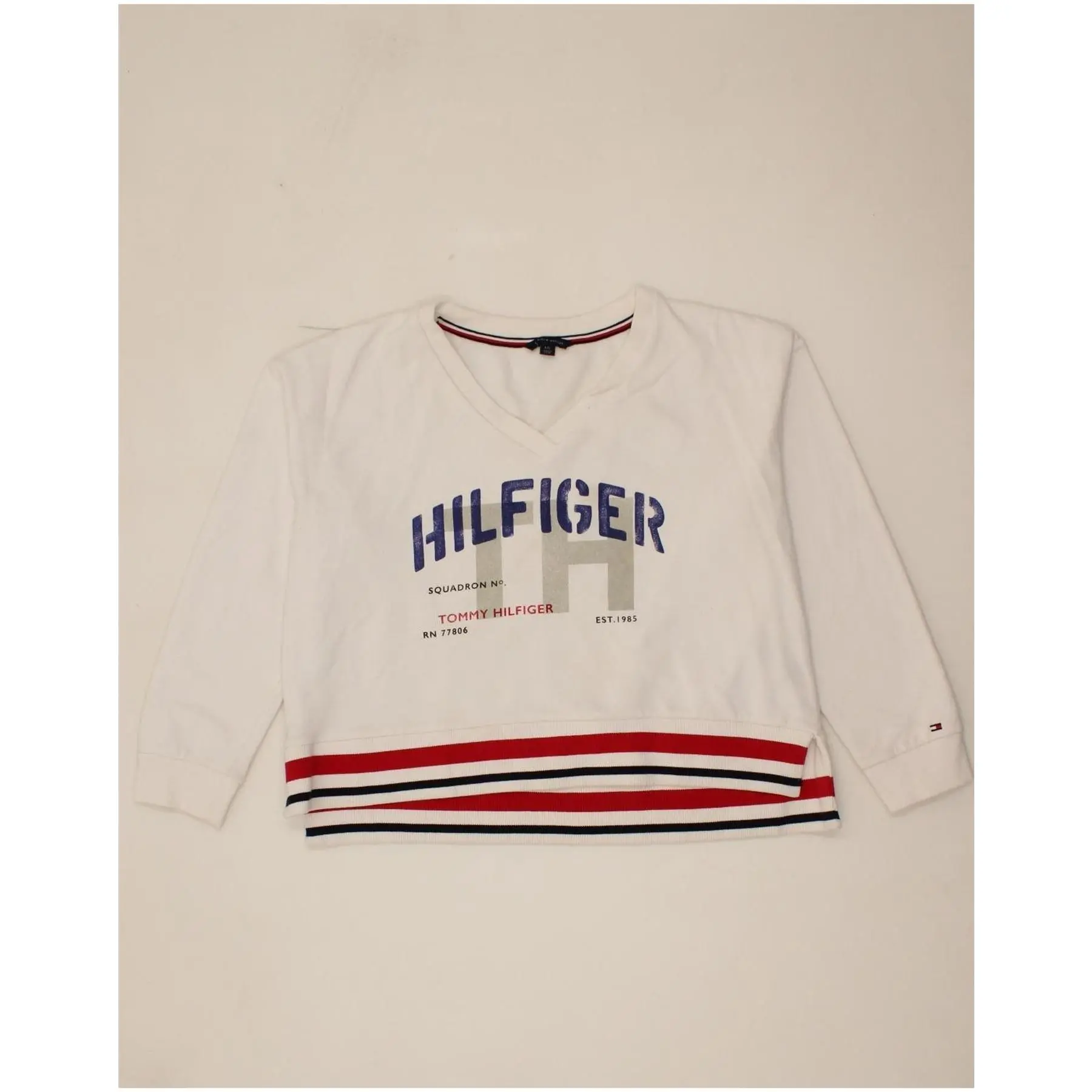 Pre-Owned Vintage TOMMY HILFIGER Womens Graphic Sweatshirt Jumper UK 16 Large White Cotton