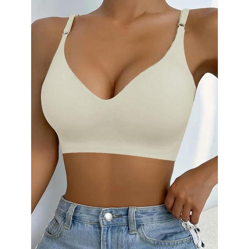Women's Solid Color Adjustable Strap Padded Wireless Bra, Curvy Holiday Wear 2024, Soft Comfortable Breathable Seamless Push Up Lingerie Top, Lingerie for All Seasons, Summer Wear 2024 3