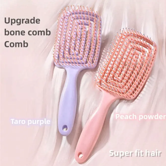 1pc Ribs Comb Hollow Out Hair Brush, Scalp Massage Combs With Ultra Soft Comb Teeth, Hair Styling Detangler Fast Blow Drying, Glide Through Tangles With Ease, Hair Brush For Wet/Dry/Long Thick Curly Hair Women, Men, Kids Haircare Heatless Handle