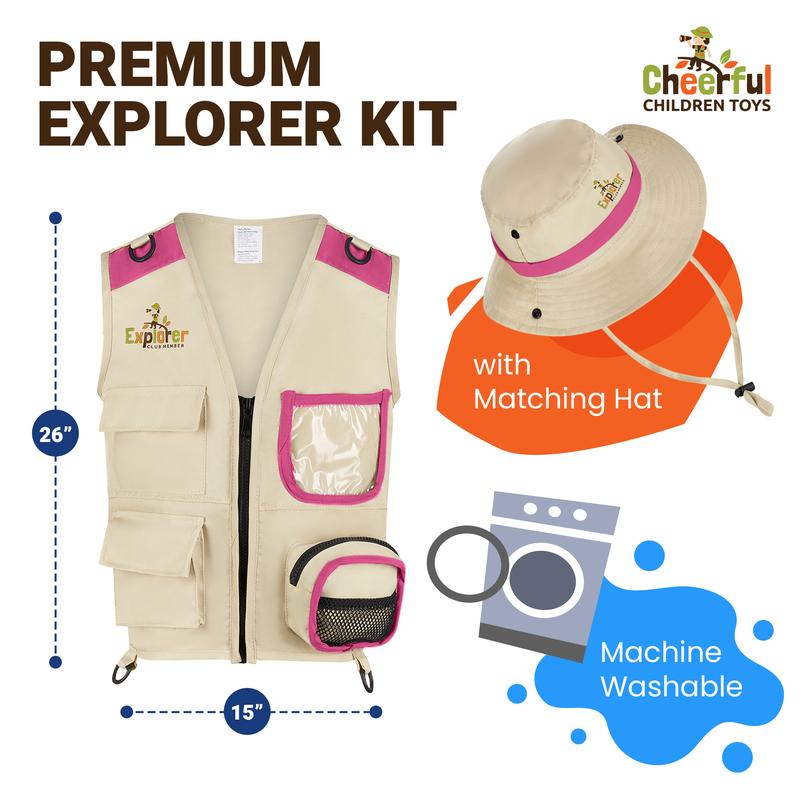 Cheerful Children Toys Premium Kids Explorer Kit with Extra Sturdy Accessories for 3-7 Year Olds -Bug Hunting Costume Hat Vest boys girls Outdoor Backyard Safari Nature Zoo Keeper STEM Educational 5