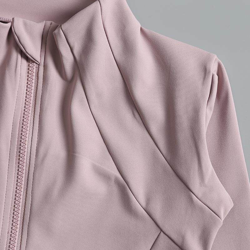 Product Introduction of New yoga wear ladies coat round high elastic loose exercise yoga fitness long sleeve stand-up collar  yoga tops 6