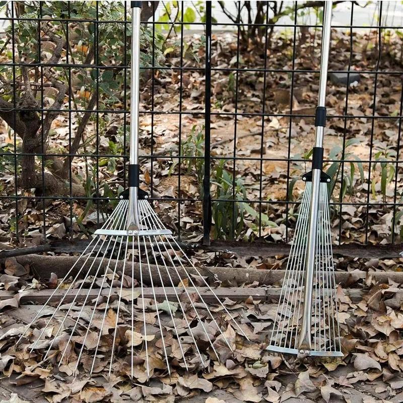 ADJUSTABLE TELESCOPIC METAL GARDEN RAKE LEAF TELESCOPIC HANDLE LAWN GRASS 4