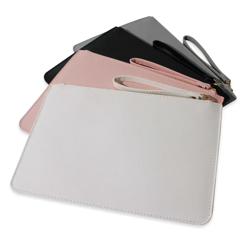 Ladies' Leather Wristlet Purse with Zipper, Small Cosmetics Pouch, Travel wallet, PU Leather pouch available in black, grey, pink, oyster & white 1