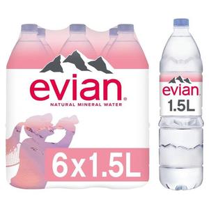 Evian Natural Still Mineral Water Bottle 1.5L -Pack of 6