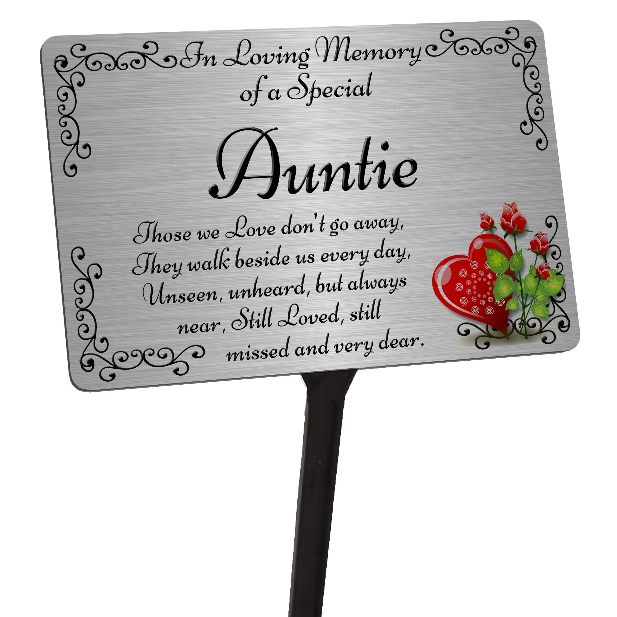 Auntie Memorial Plaque & Stake. Brushed Silver or Gold Waterproof garden grave Decor Signs Aluminium