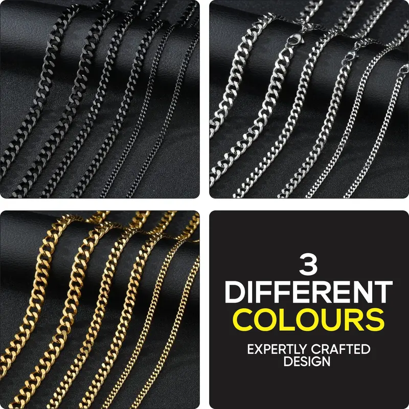 Gold Stainless Steel 316L 3-13mm 16-26" Mens Curb Chain Necklace Man Gift 1