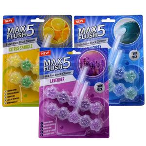 Max Flush 5 Toilet Rim Block Cleaner 2 x 45g Rim Blocks Twin Pack All Scents Available Foaming Action,Prevents Limescale,Removes Dirt,Lasts Up To 4 Weeks,Refreshing Scent Household Cleaning
