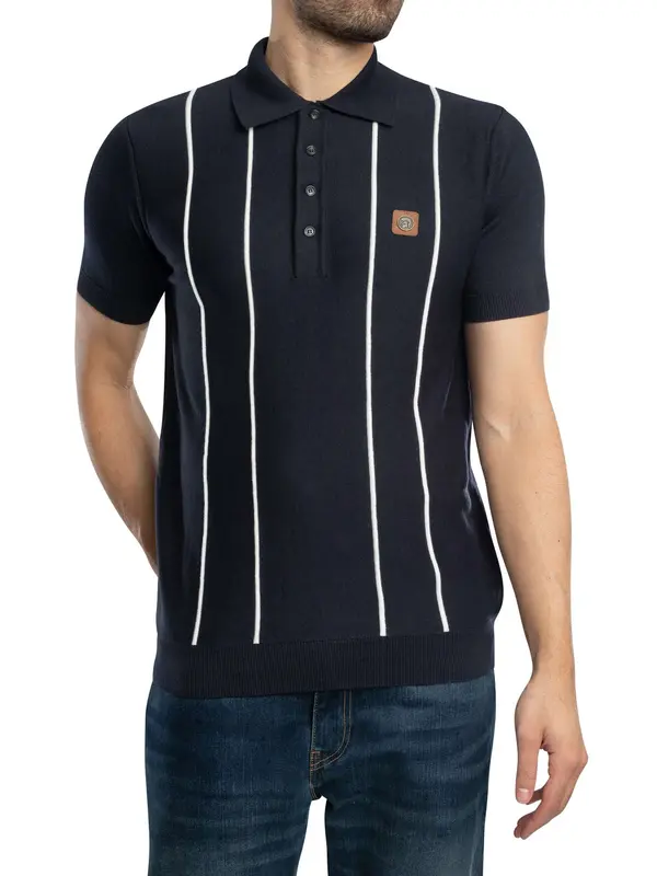 Trojan Raised Stripe Fine Gauge Knitted Polo Shirt - Navy 0