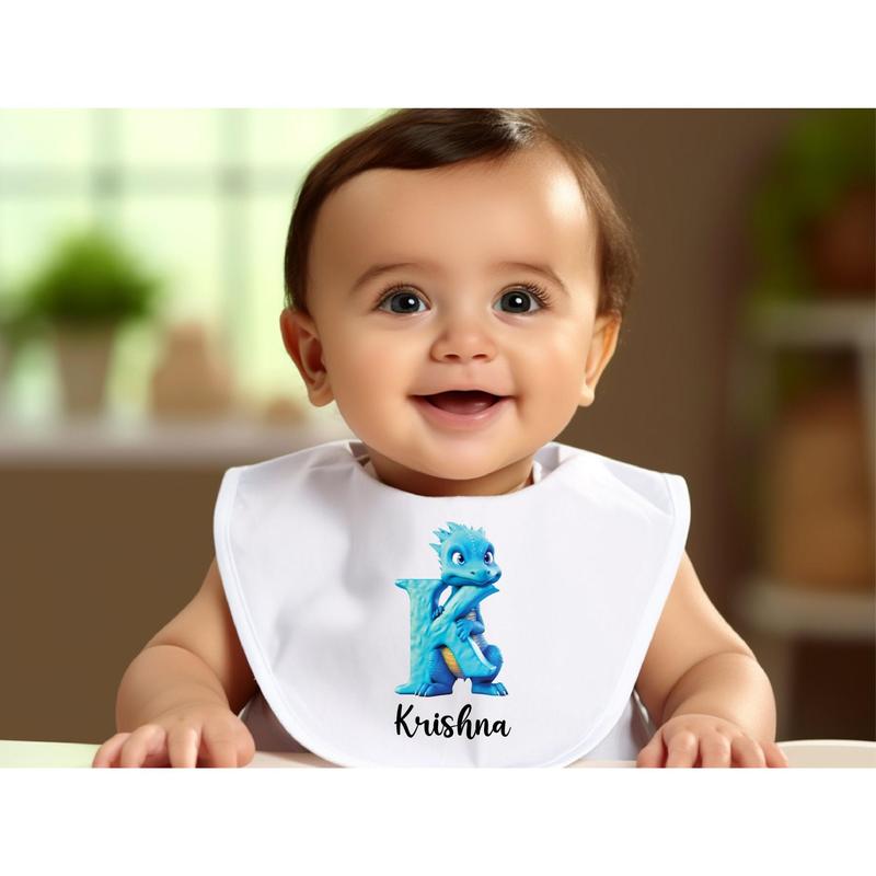 Personalised Dragon Letter Baby Bib with Name - Soft Polyester and Cotton Blend 7