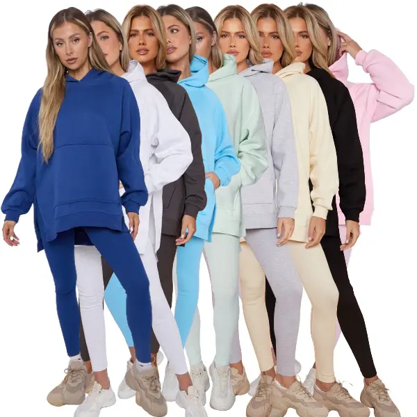 Womens Ladies Oversized Hooded Sweatshirt & Leggings Set Hoodie Lounge Tracksuit Comfort Fleece Pocket Polyester Womenswear Chic Overalls Ribbed Underwear Lady Fashion Basic Long Sleeve Minimalist Longsleeves Casual
