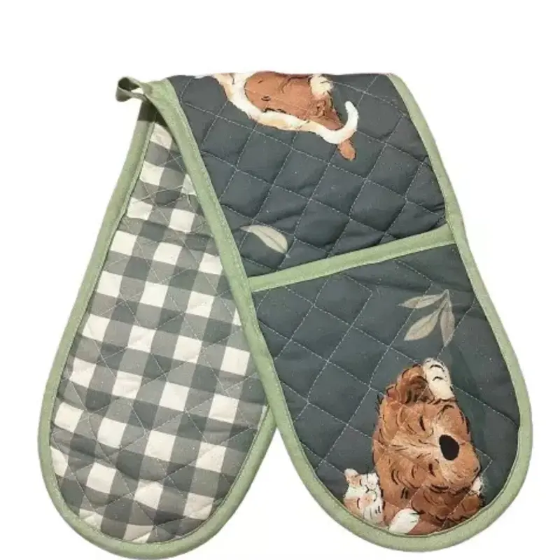 Double Oven Glove 100% Cotton Insulated Kitchen Mitts Pot Holder Various Designs Bakeware 4