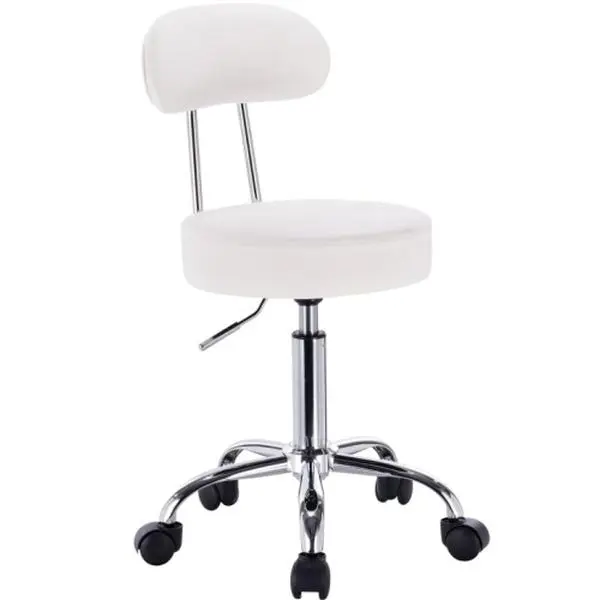 WOLTU Faux Leather Gas Lift Swivel Chair Stool White Swivel Working Chair with Back for Office Computer Lounge Dinning Pub Gas Strut Adjustable 47-59x35x35cm, BH34ws-1