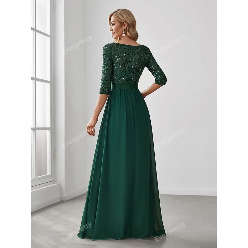 EVER-PRETTY Contrast Sequin Bodice Chiffon Prom Evening Dress, Formal Gown, For Wedding Guest, Graduation, Dinner 1