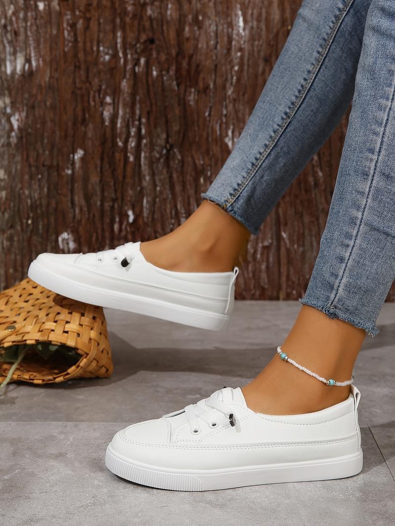 Product Introduction of Chic Slip-On Sneakers - Comfortable Low Top Design - Versatile White, Perfect for Casual Outings Walking Shoes Sports Shoes Girl Trainer Athletic Runner Training Footwear Closed Women Running 4