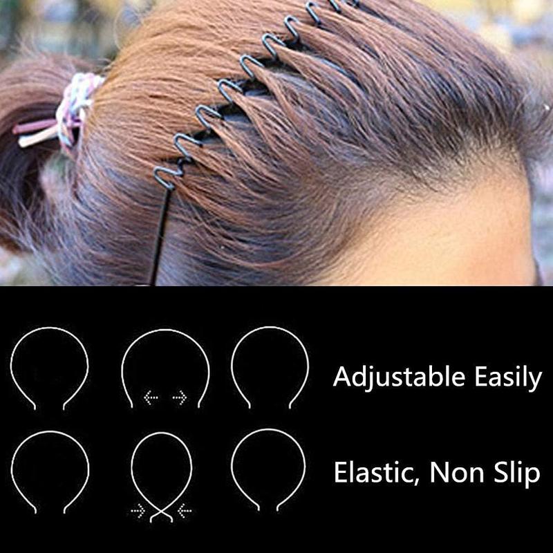 Elastic Wavy Spring Wave Hair Hoop, Multi-Style Black Non-slip Metal,Unisex Sport Fashion Hair Band Accessories for Women and Men(6 Pieces) 3