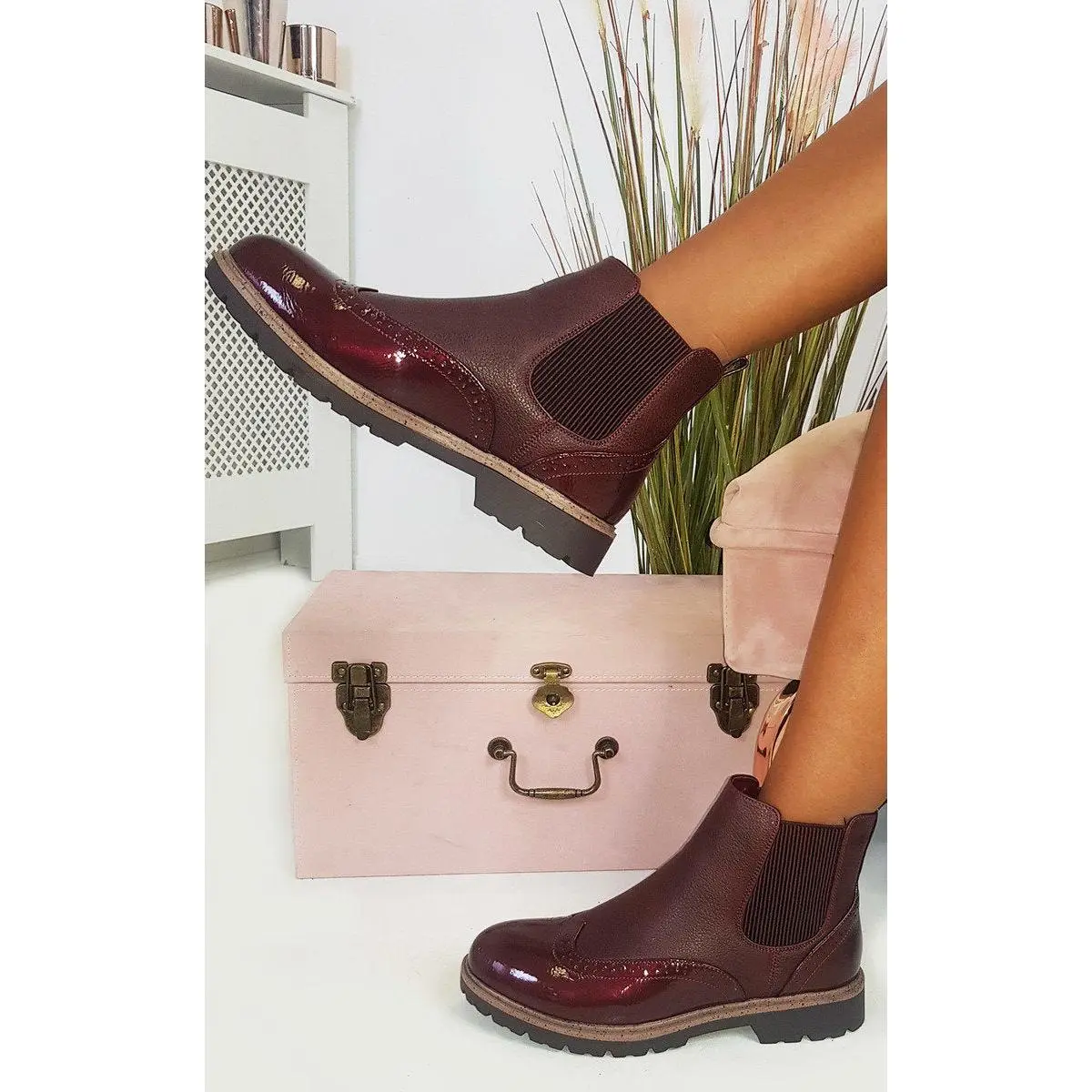 Faux Leather Brogue Chelsea Boots Girl Women