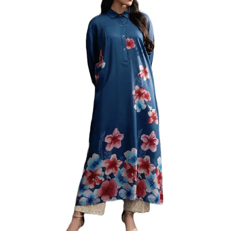 Nishat Linen Long Floral Design Dress - Pret Design - Free size  - Casual Comfort 0