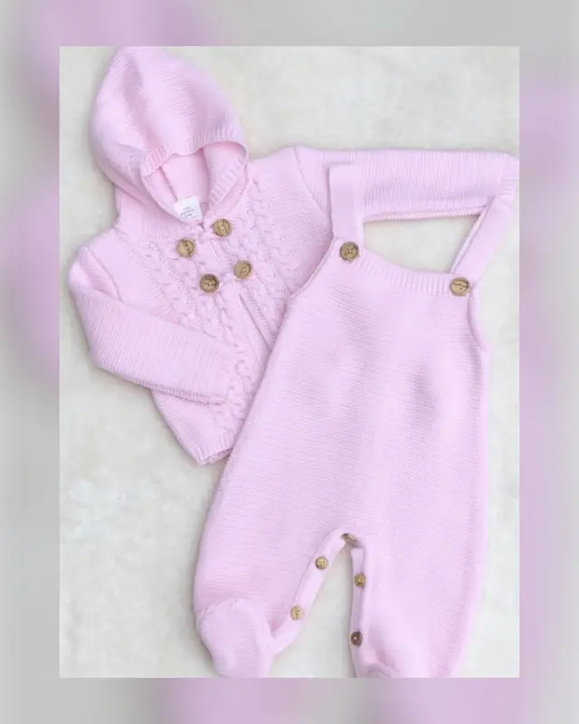 KNITTED DUNGEREES JACKET BABIES PINK BLUE GREY BISCUIT 1