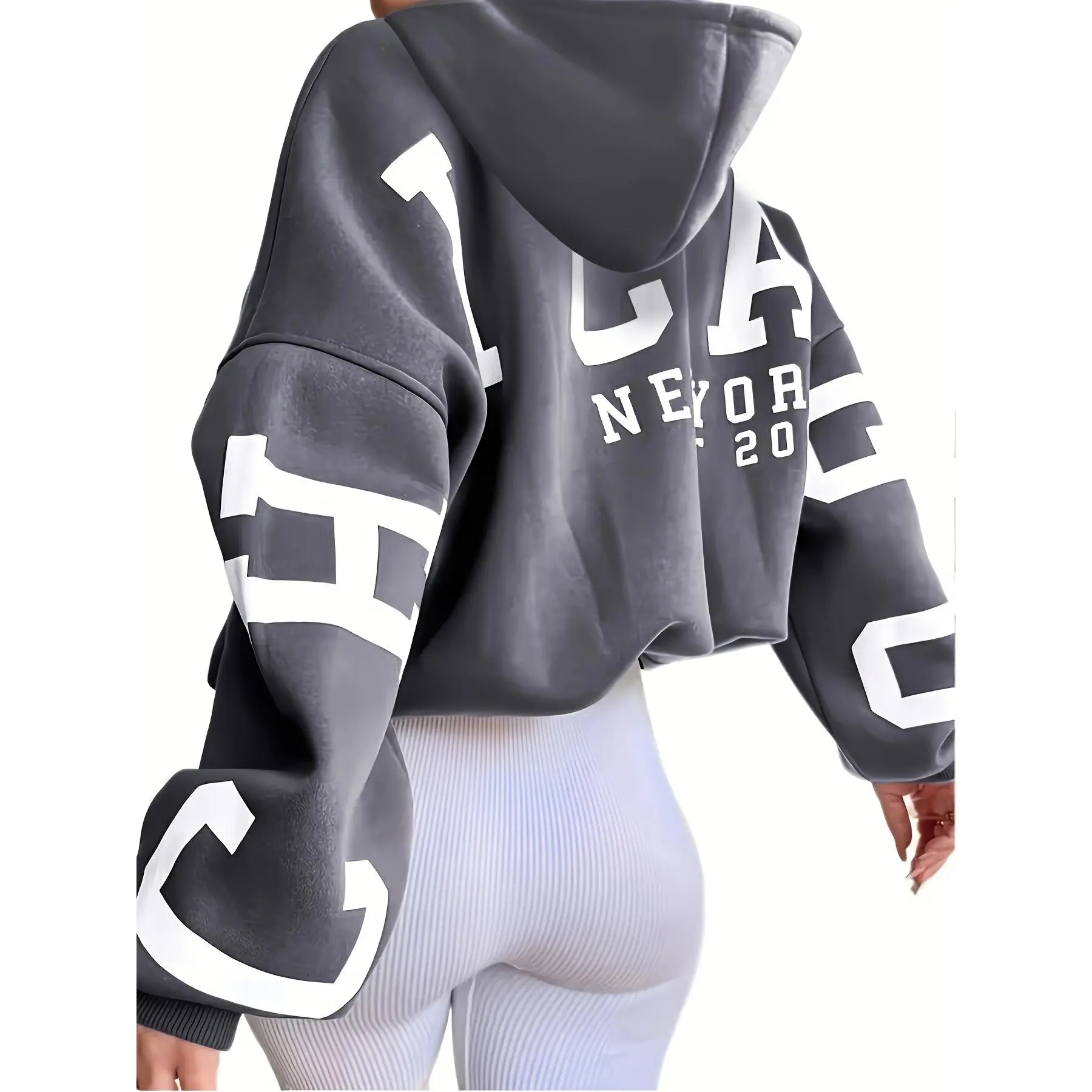 Trendy Letter Print Womens Hoodie - Relaxed Drop Shoulder Design - Cozy Long Sleeve Sweatshirt - Effortlessly Chic Casual Wear for Fashion-Forward Ladies