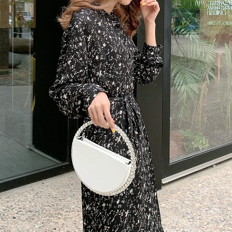 Product Introduction of New Arrival Trendy Women Chic Round Satin Crossbody Hand Bag with Round Bling Crystal Handle Evening Party Bag Purse 11
