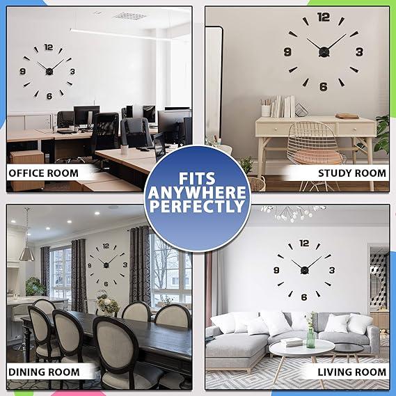 DIY Wall Clock - Frameless 3D-Style Analog Timekeeper for Home, Living Room, Bedroom, Office - Battery-Powered Modern House Decoration - Silent Clock Decor with Number Sticker Decals 4