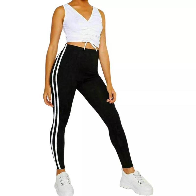 Womens Contrast 2 Side Stripe Stretchy Gym Leggings Joggers Ladies Skinny Pants Trousers 2