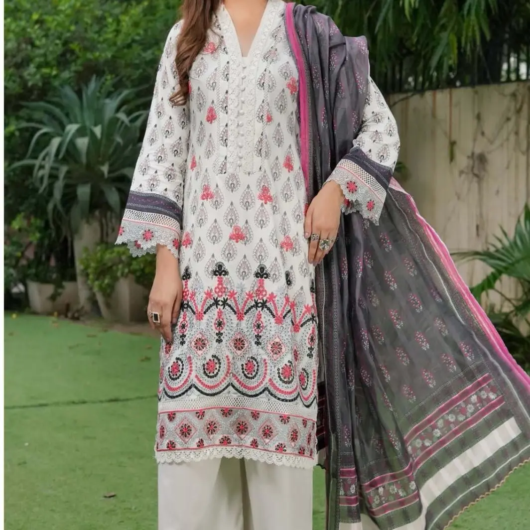 MLinen2 D6 022 Pakistani Ladies Embroidered Shalwar Kameez Suit with Dupatta - Casual Womenswear Dress