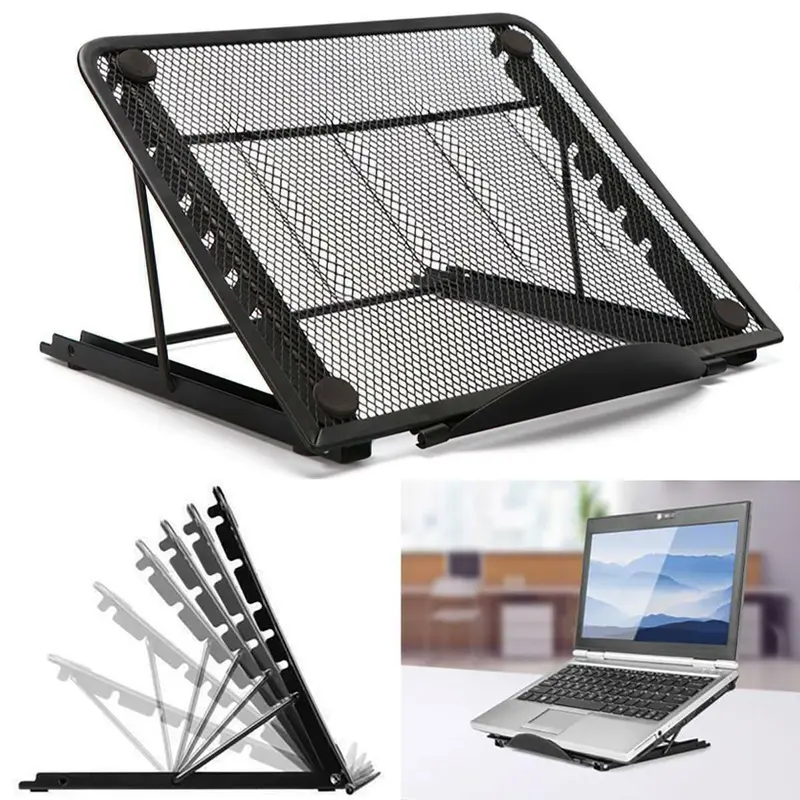 High Quality Black Adjustable Laptop Mesh Stand Folding Portable Desktop iPad Holder Office Support 0