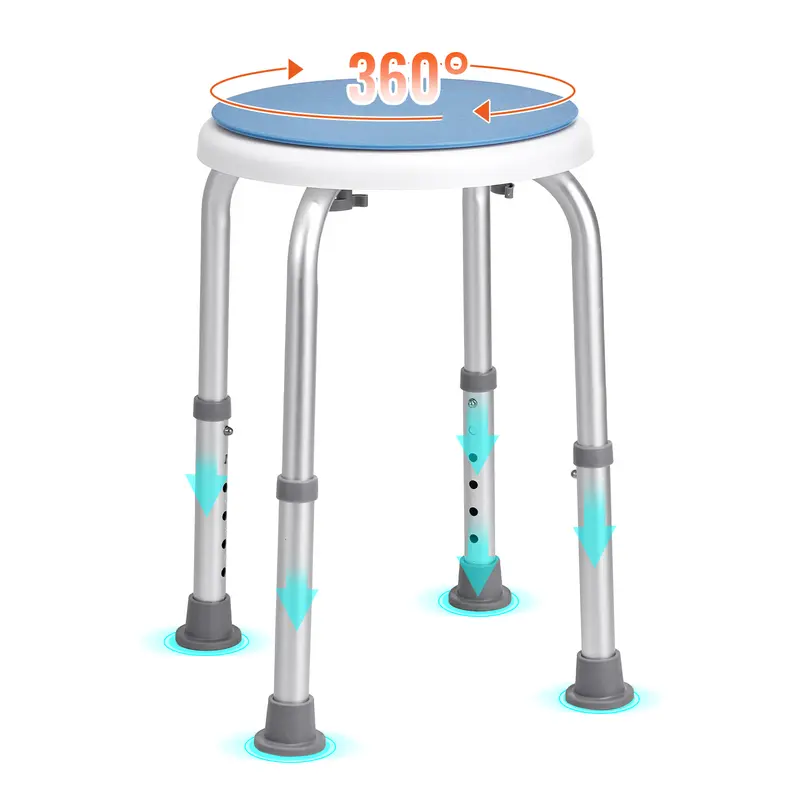 VEVOR Shower Chair for Inside Shower, 360 Degree Swivel Shower Seat, Adjustable Height Shower Stool, Non-Slip Bench Bathtub Seat Stool for Elderly Disabled Adults Handicap, 300 lbs Capacity Aluminium Lightweight 8