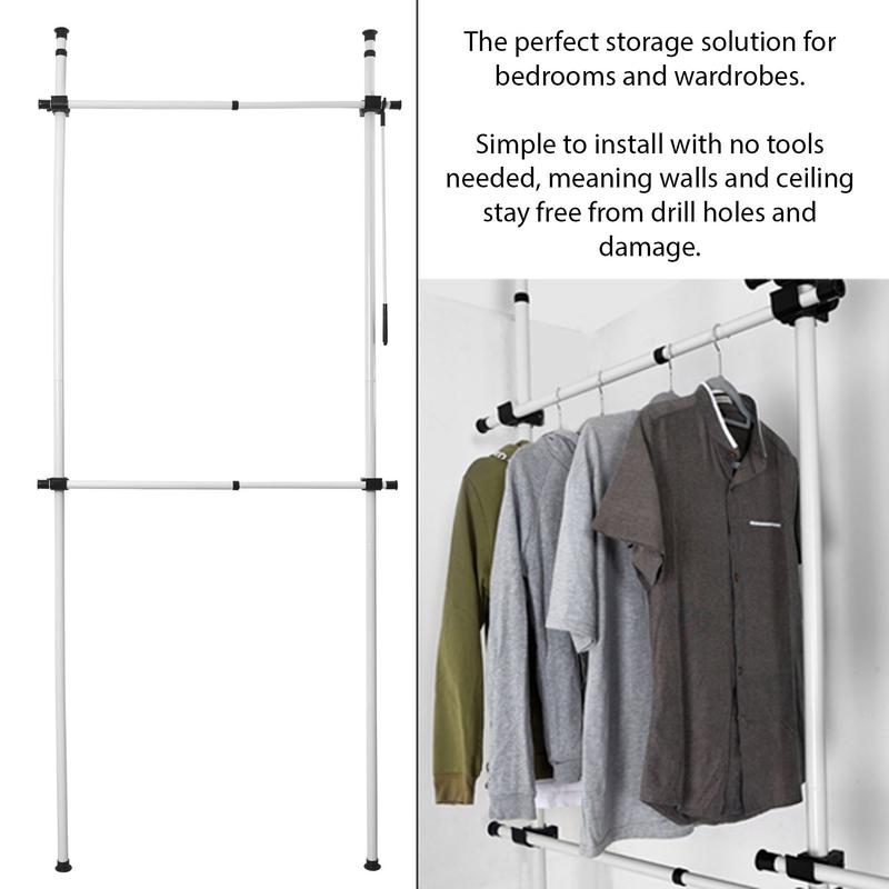 Telescopic Wardrobe Organiser Hanging Rail Clothes Rack Adjustable Storage Shelving Hangable Metal 3
