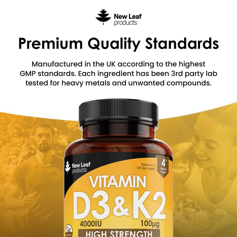 Vitamin D3 & K2 Tablets D3 4000iu + Vitamin K2 100mcg - 4 Months Supply Healthcare Supplement 4