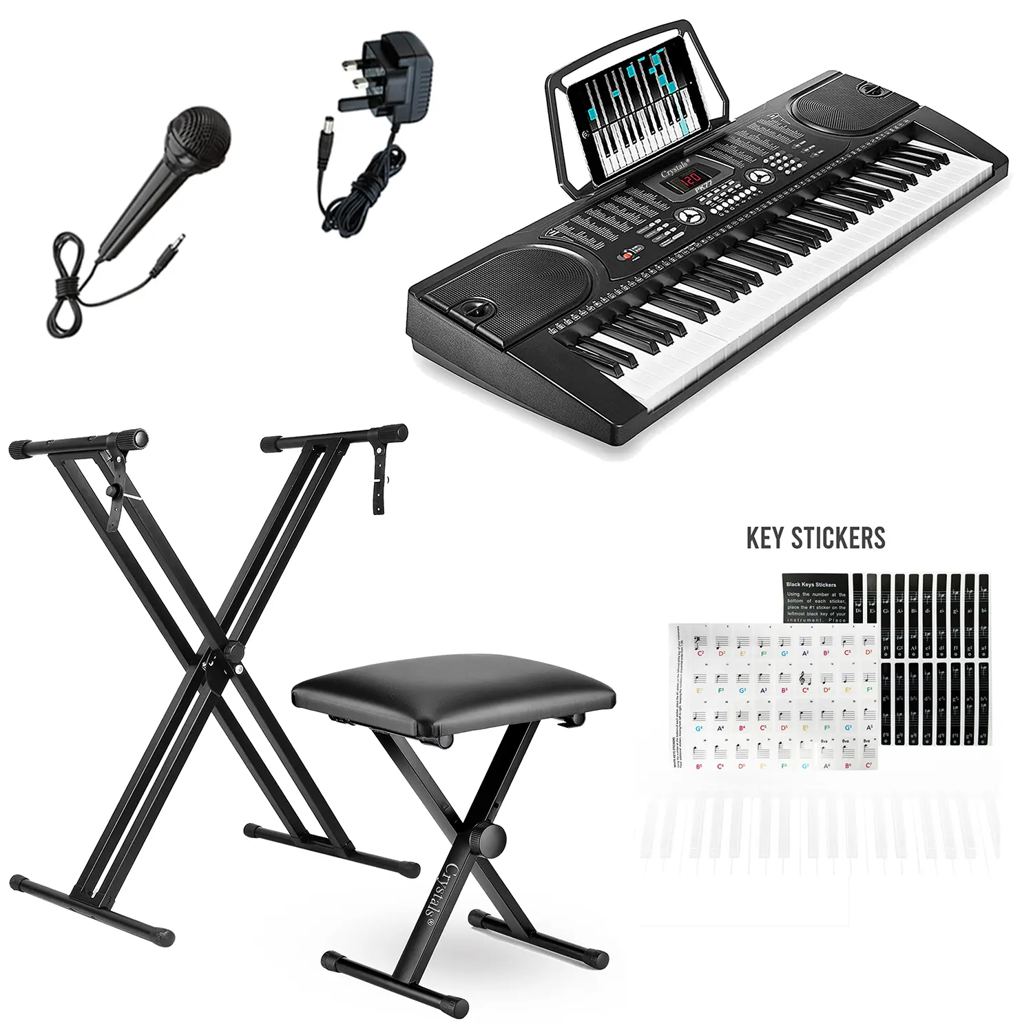 Beginner-Friendly 61-Key Digital Piano Keyboard Set with Microphone, Adjustable Stand & Padded Stool