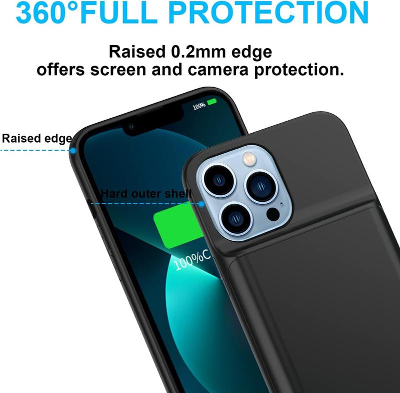 YISHDA Battery Case for iPhone 13 Pro, 7000mah Protective Rechargeable Battery Charger Case, Portable Charging Case for iPhone 13 Pro Extended Battery Charger Case,(6.1 inch, Black) 2