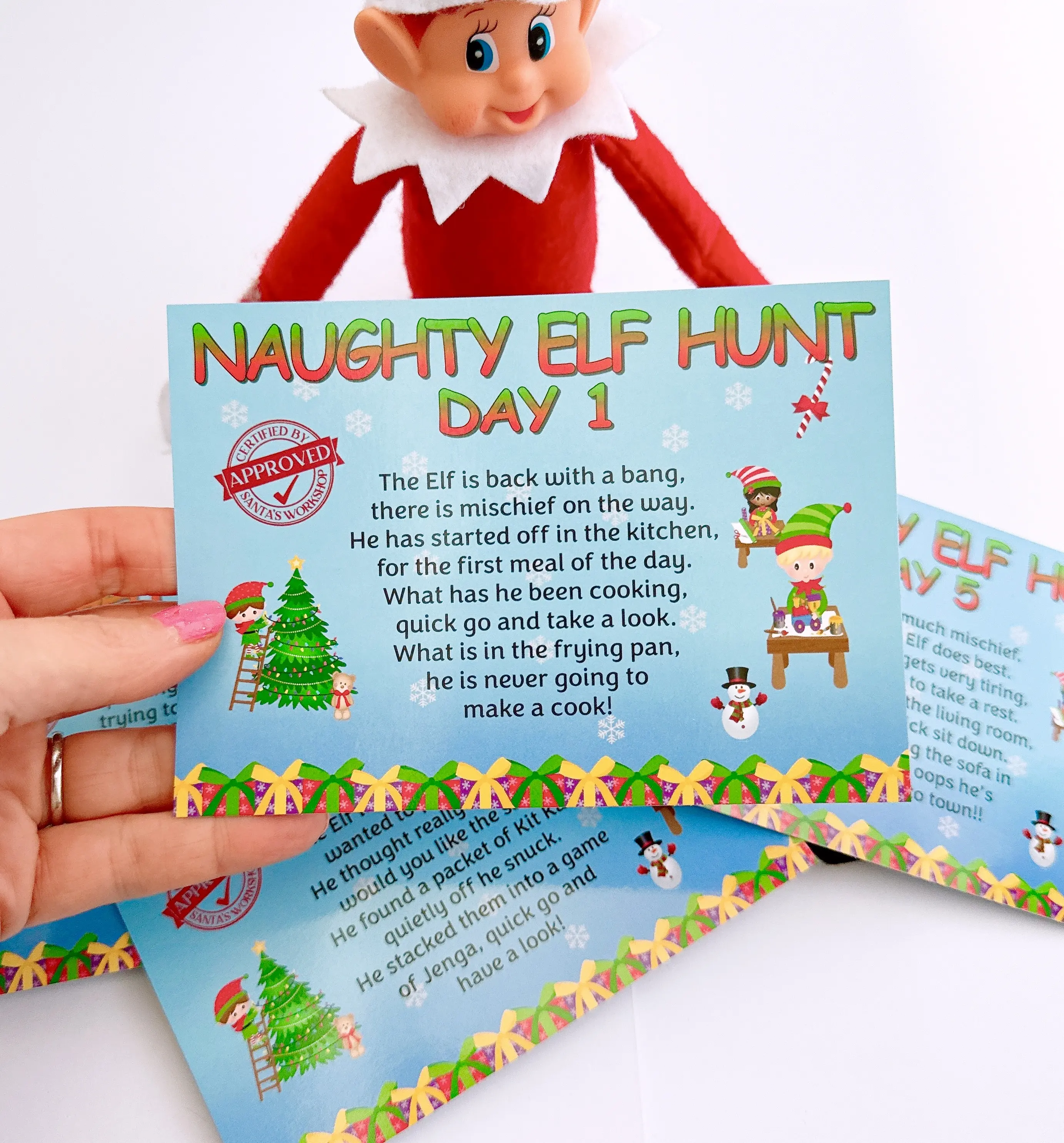 24 Days of the Elf Naughty Elf Pack Ideas, Shopping/Prop List Included, Perfect for Festive antics at Christmas with the Elves. For Children, Boys & Girls.