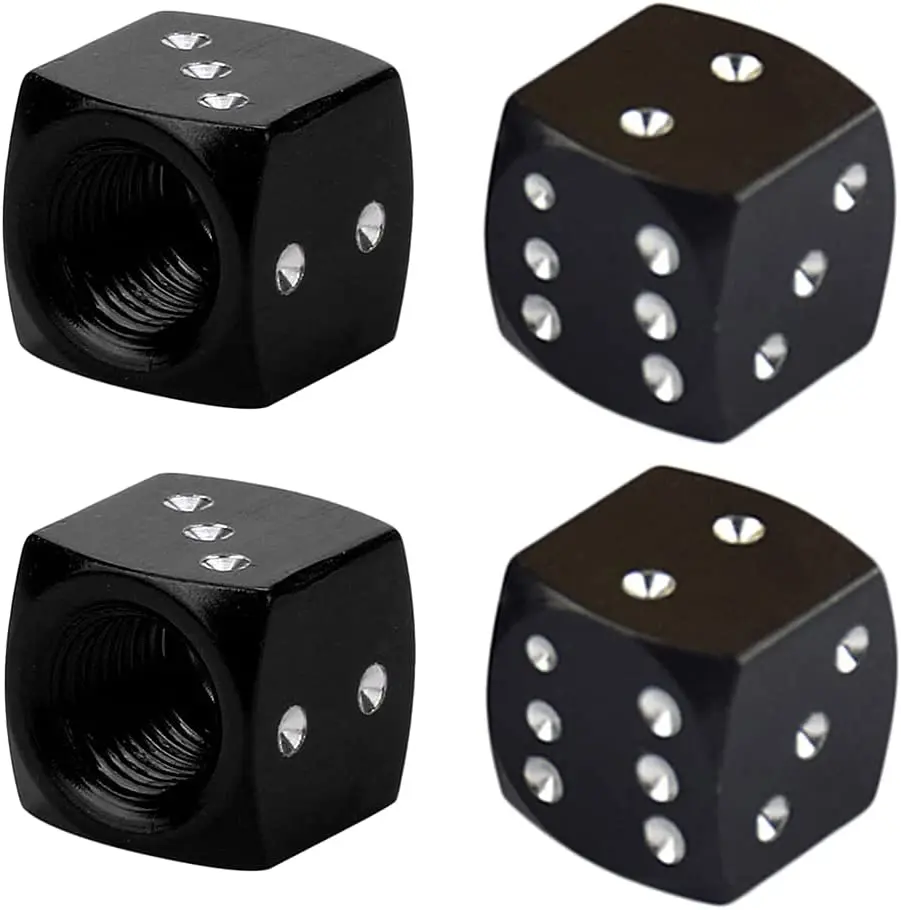 Black Dices Dice Die Premium Universal Car/Bike Dust Valve Caps - Set of Four