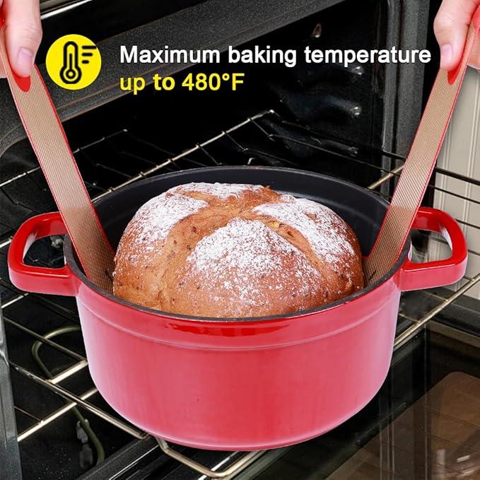 2 Pcs Silicone Bread Sling Silicone Baking Mat for Dutch Oven Liners Non-Stick Heat Resistant Reusable Sourdough Bread Baking Supplies with Long Handle Bread Making Tool for Transfer Sourdough 4